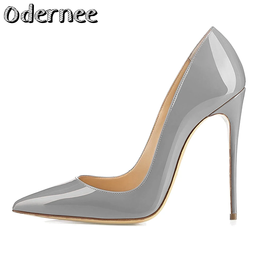 

ODERNEE Women's Patent Leather Pumps Pointed Toe Classic Light High Heels OL Dress Party Wedding Lady Shoes Big Size US 4-14