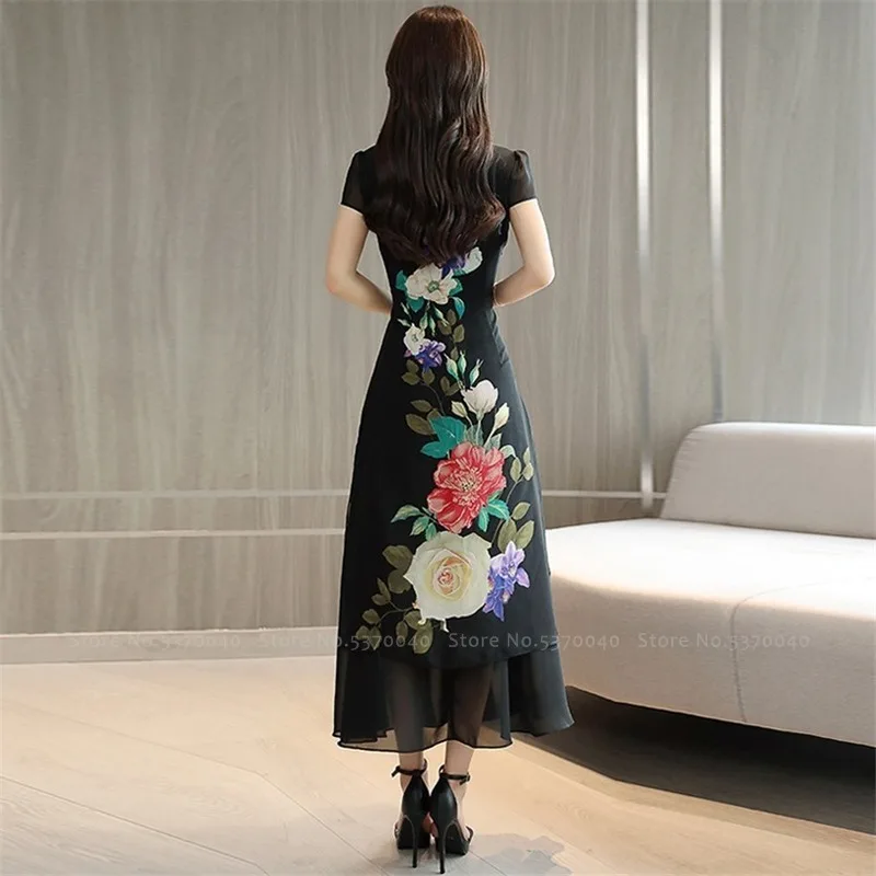 Женское свадебное платье в китайском стиле длинное Ципао с коротким рукавом и