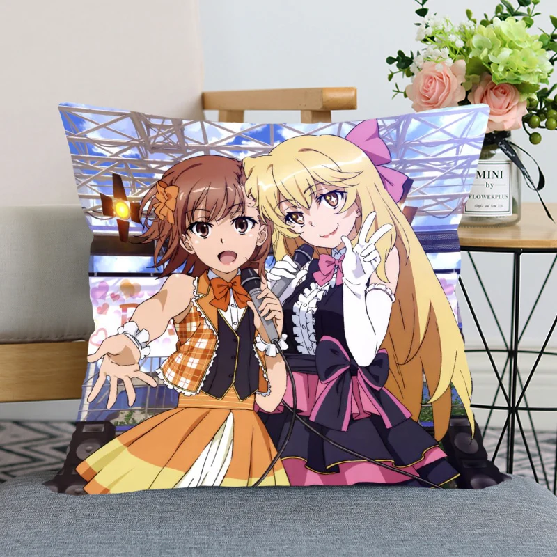 

To Aru Kagaku no Railgun Pillow Case For Home Decorative Pillows Cover Square Zippered Satin Fabric PillowCases 40X40,45X45cm