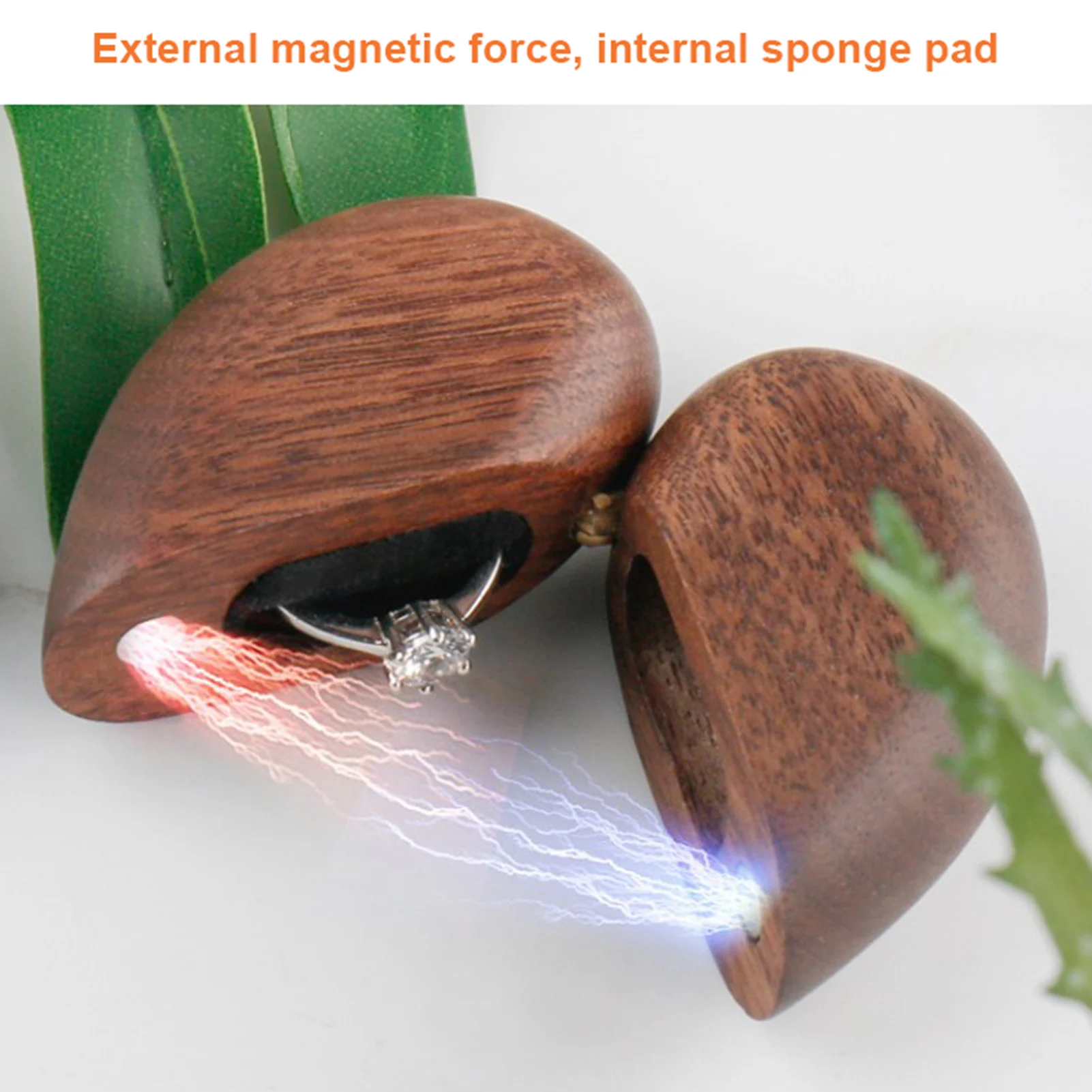 

1pcs black walnut heart-shaped solid wood ring storage box single magnet closed ring box proposal ring box