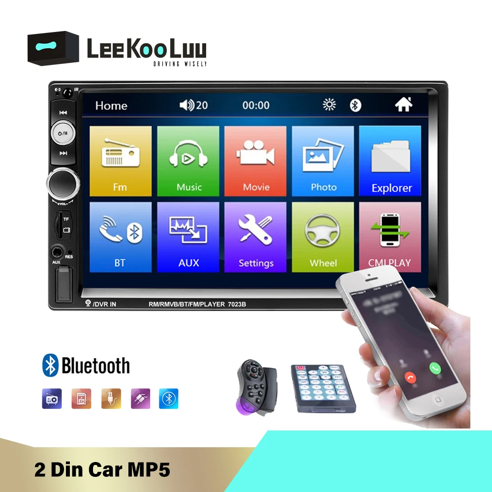 LeeKooLuu 2 din Car Radio 7" HD Player MP5 Touch Screen Digital Display Bluetooth Multimedia 2din Autoradio Cassette Recorder