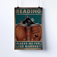 vintage metal tin signblack cat read bookreading make me feel less murdery vintage wall posters pubbarrestaurantcoffee