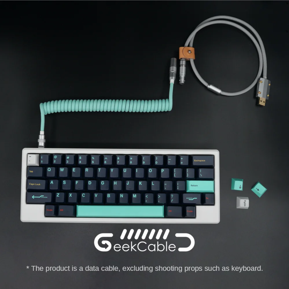 GeekCable Hand-made Customized Keyboard Data Spiral Cable Rear Aviation Plug Series Tiffany Grey for Mechanical Keyboard