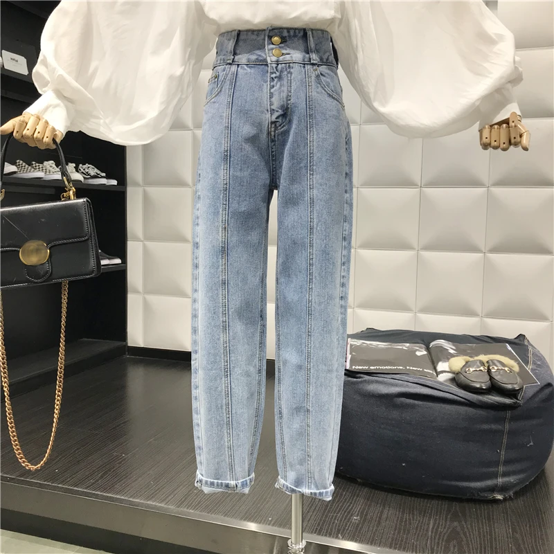 Прямые женские весенне осенние свободные укороченные джинсы для папы с высокой