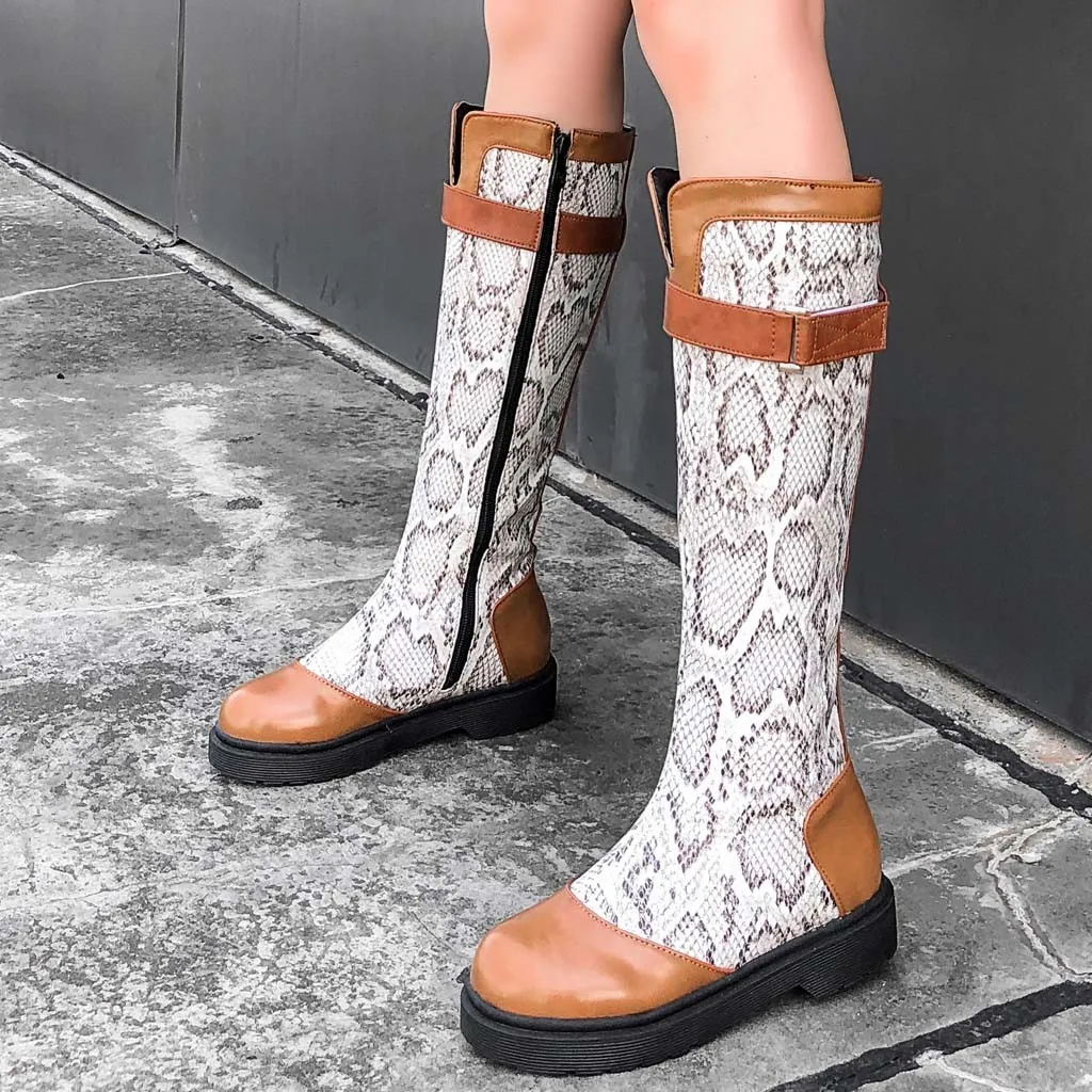 Высокие сапоги до бедра зимние водонепроницаемые с круглым носком и пряжкой