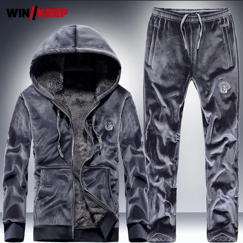 Худи толстовка мужские бархатные бег Комплект из утепленного прокладочным