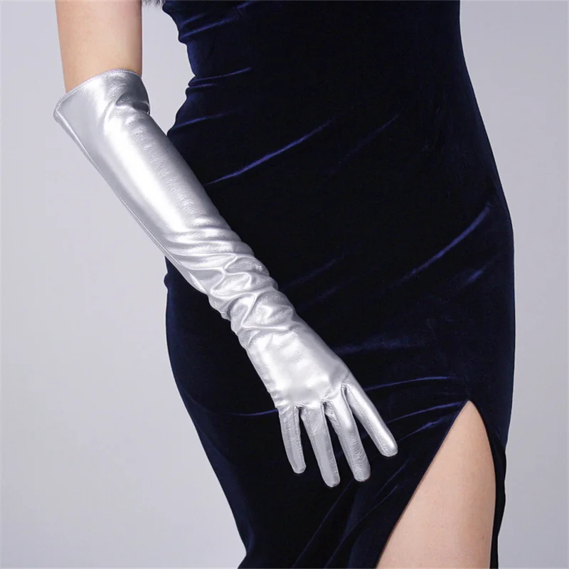 

Patent Leather Gloves Female 50 cm Bright Red Extra Long Emulation Leather Over Elbow Cosplay Gloves