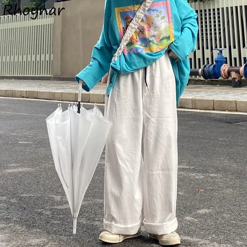 

Casual Pants Women Simple Loose Harajuku Leisure All-match Trousers Fashion Vintage Solid Japanese Style Female Teens High Waist
