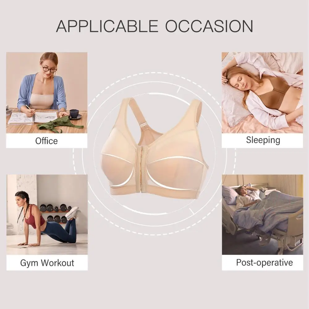 DELIMIRA Women's Plus Size Wirefree Full Figure Posture Cotton Bra Front Closure Back Support Non-padded