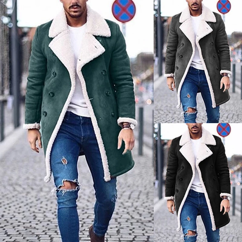 

2020 Autumn Winter Warm Coat Windbreaker Mens Casual Lapel Long Sleeve Long Jacket Male Fashion Double Breasted Coats For Men