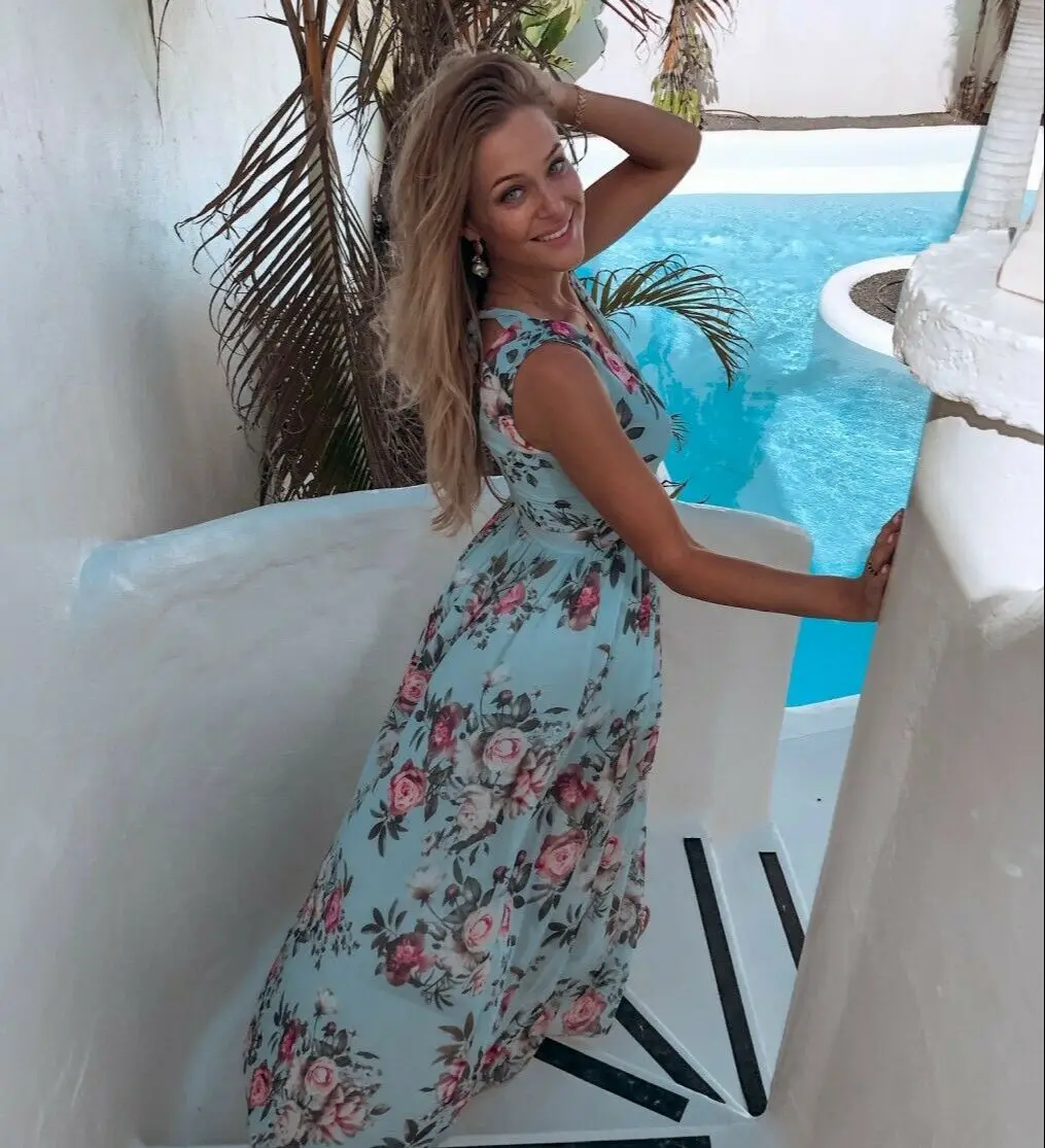 Женское платье-макси без рукавов с V-образным вырезом и разрезом | Женская одежда