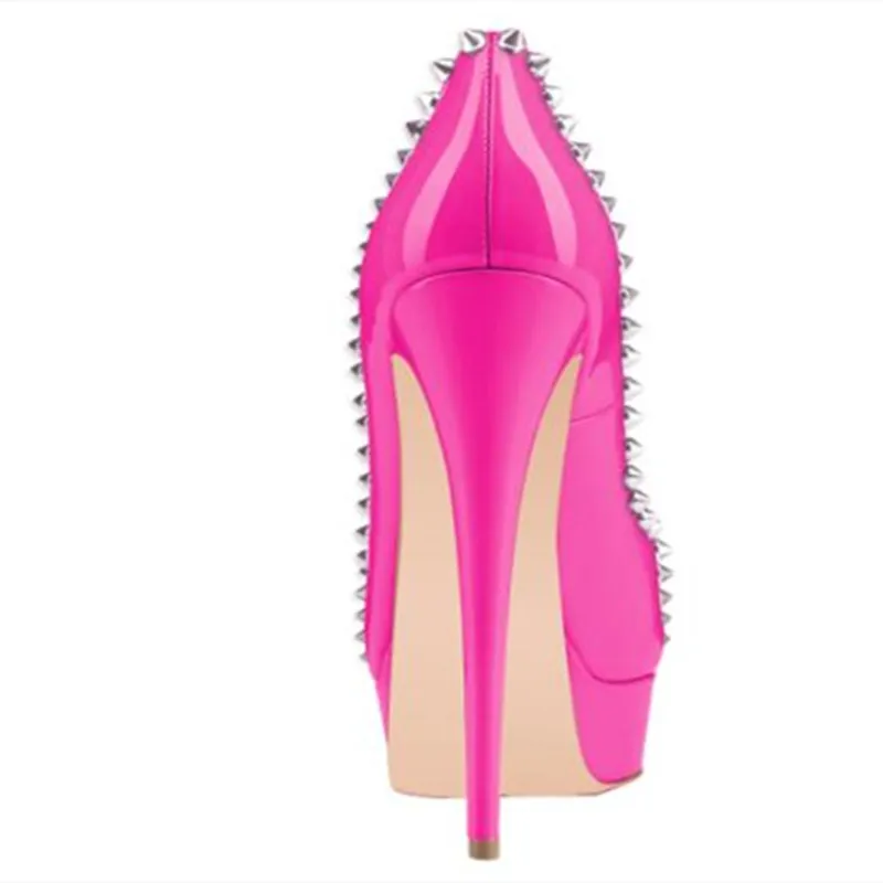 

SHOFOO shoes.Fashion shoes. Rivet decoration, about 14 cm high heel women's shoes. Peep toe pumps.SIZE:34-45