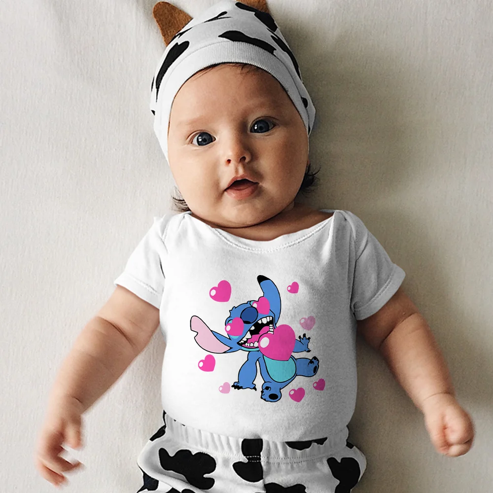 

Disney Toddler Jumpsuit Lilo & Stitch Black White Baby Girl Boy Onesie 0-24M Trendy Harajuku Dropship Hot Sell Newborn Clothes