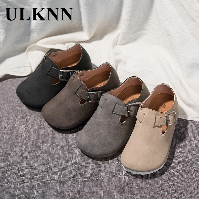 

ULKNN Children's Shoes Boys Non-slip All-match Shoes Wholesale Girls Buckle Brown Comfortable Home Flat Shoes Solid Unisex Khaki