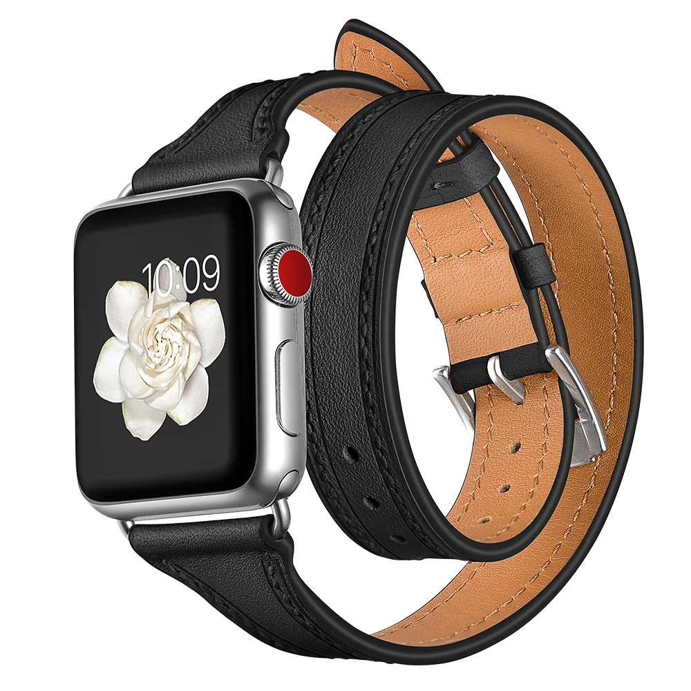 watch band strap For Apple 42mm 38mm 3 2 1 iWatch Double Tour Genuine Leather watchband Bracelet loop Wrist belt+metal buckle