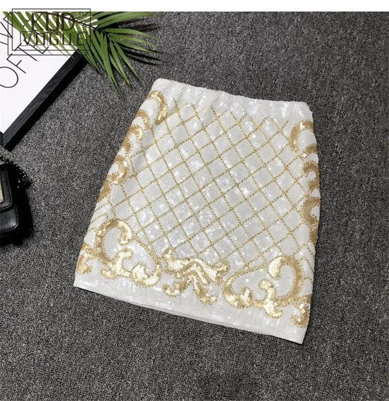 Мини-юбка с блестками высокая талия юбка-карандаш Женская винтажная клетчатая