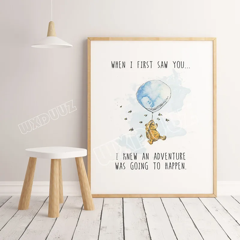 Акварельный плакат с Винни-пухом, украшение детской комнаты, мультяшный художественный декор, домашний декор, животные, Картина на холсте K279