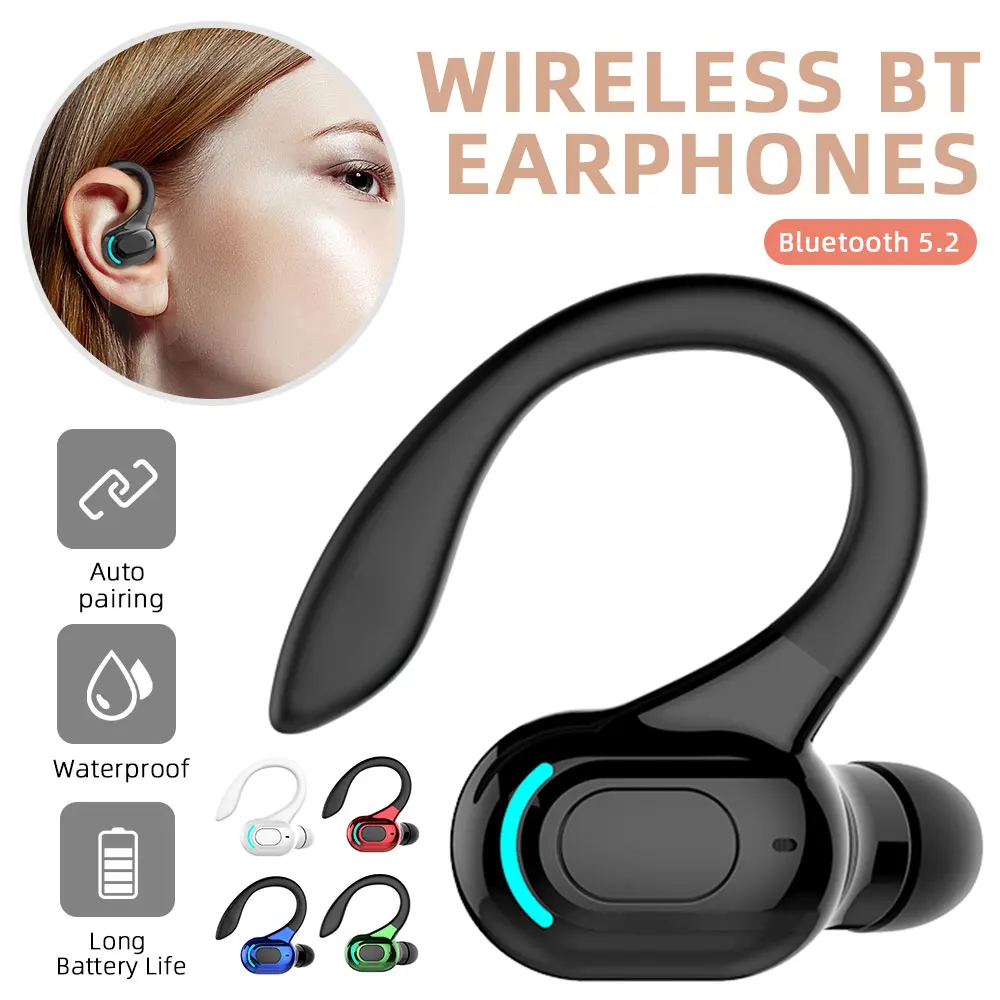 

M-F8 Wireless Headphone Bluetooth 5.2 Single Ear Hook Business Earphones Stereo Noise reduction Earbuds Headsets With Microphone