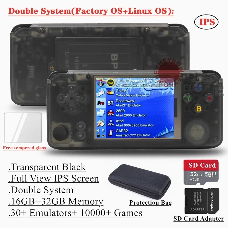 HEYNOW rs97 Plus двойная система Ретро игровая консоль 30+ эмуляторы ips экран портативный игровой плеер 360 градусов контроллер - Цвет: Black Double OS