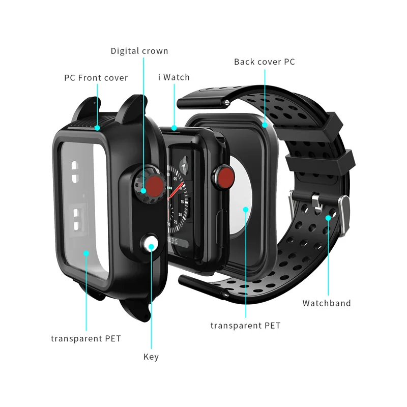 Водонепроницаемый чехол с силиконовым ремешком IP68 ДЛЯ Apple Watch 5 4 40 мм 44