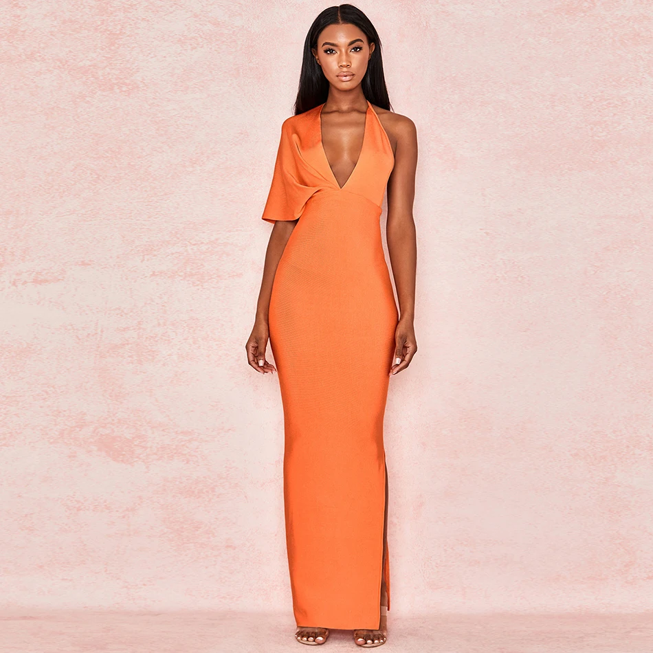 2021 летнее новое женское сексуальное оранжевое ДРАПИРОВАННОЕ длинное Бандажное