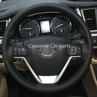 car hand stitched black leather steering wheel cover for toyota highlander 2015