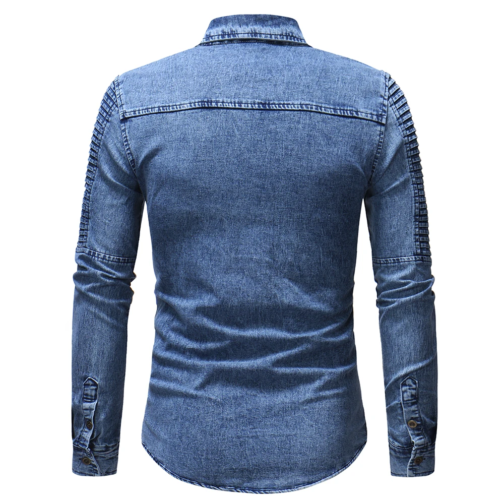Mens Casual Cotton Shirts Regular-fit Long-Sleeve Denim Work Shirt Two Button Front Chest Pockets & Pencil Slot Rugged Wear