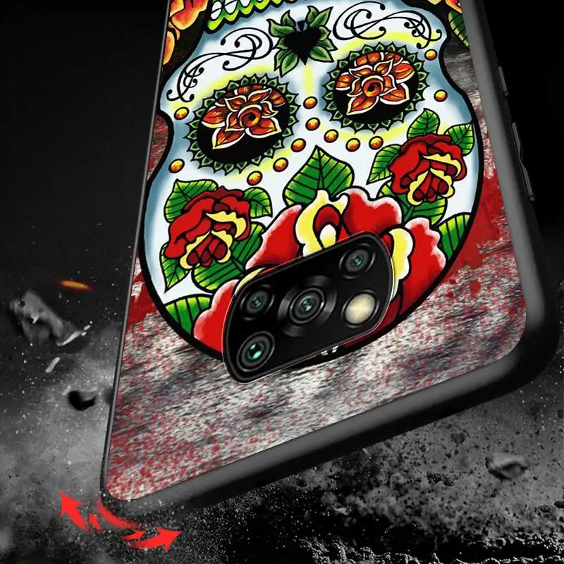

Skull Flower Art For Xiaomi Redmi K30 K30S Mi 10T Lite Pro Poco X3 NFC X2 M3 M2 F2 Pro C3 F1 Black Phone Case