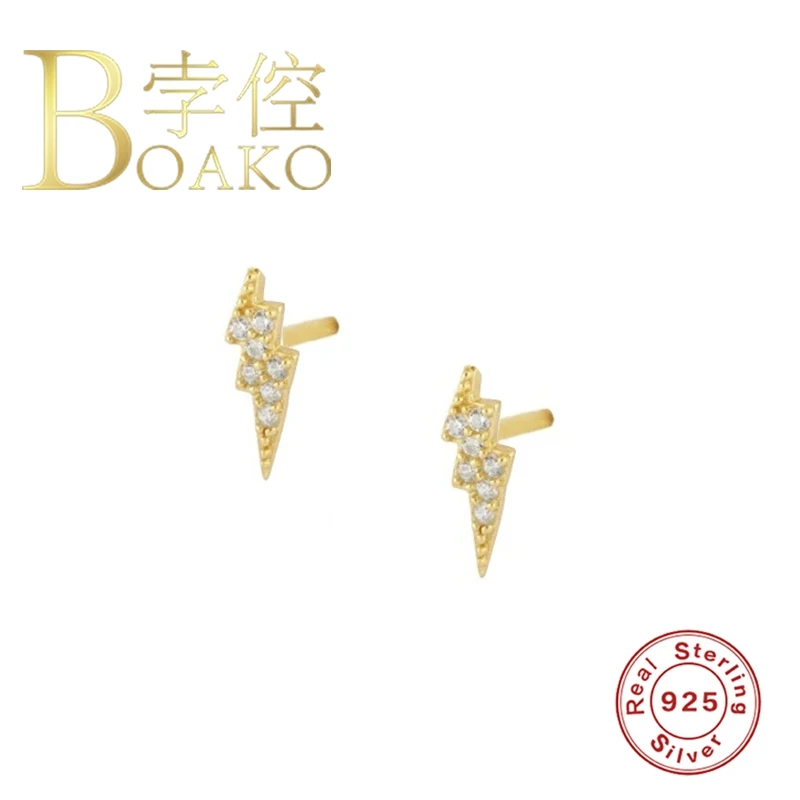 

BOAKO 925 Sterling Silver Earrings For Women Stud Earrings Double Lightning Diamond Fashionable Popular Luxury Jewelry