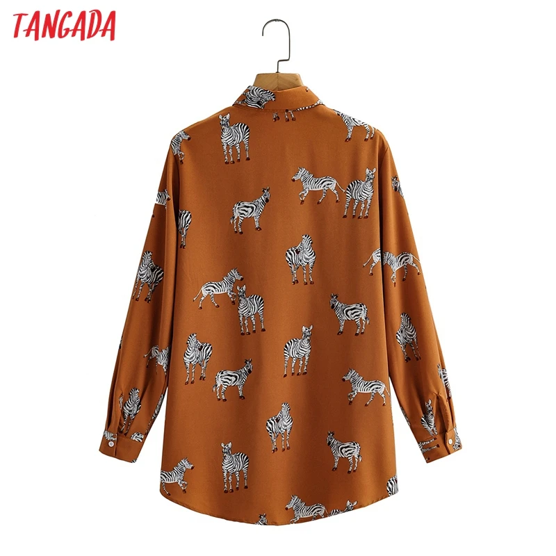 

Tangada Women Vintage Zebra Print Long Shirt Long Sleeve 2021 Chic Female Casual Loose Shirt 1F325