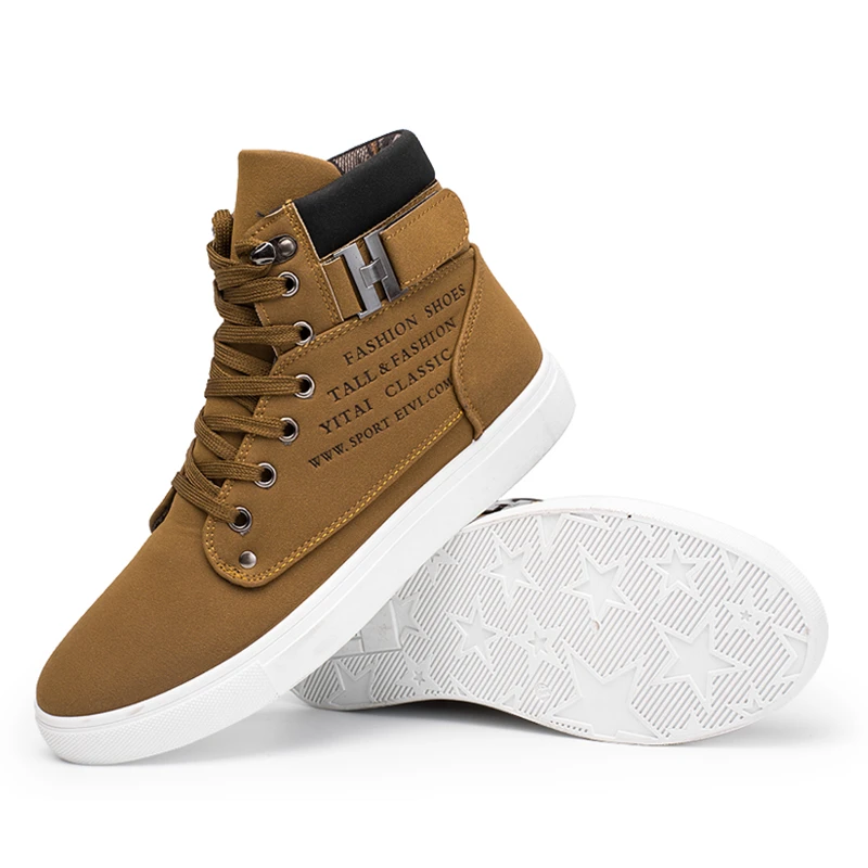 Мужские кожаные ботинки с высоким берцем черные повседневные парусиновые