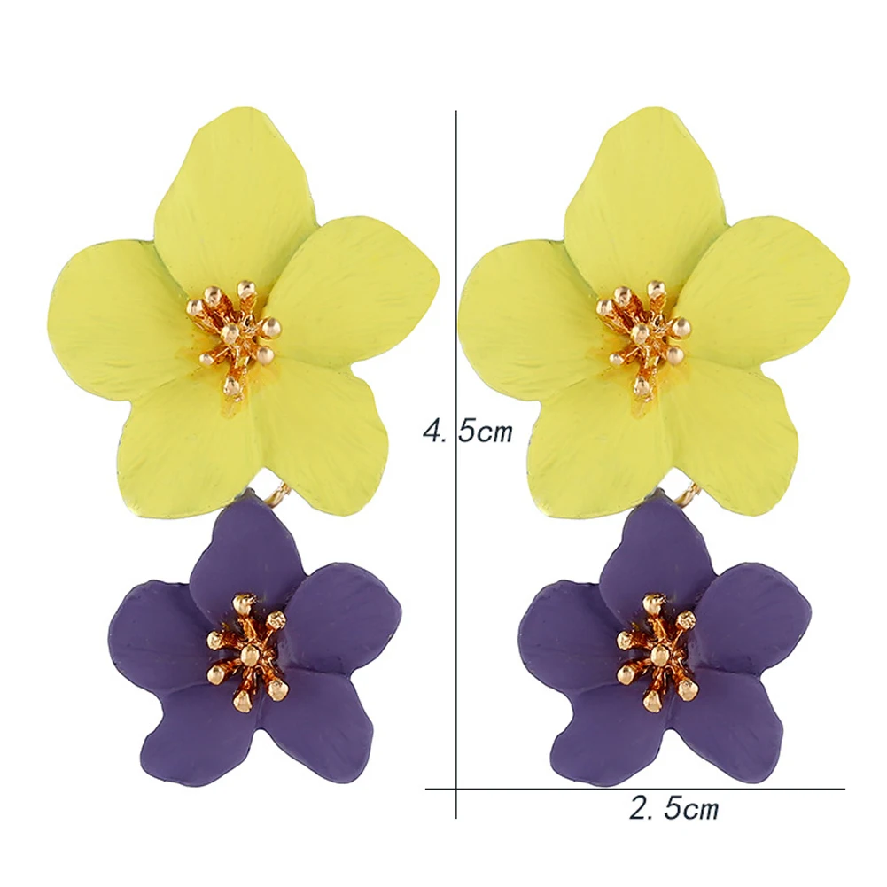 

2021 Korean Big Double Flower Drop Earrings Summer Beach Party Metal Statement Earring For Woman Boho Fashion Jewelry Girl Gift