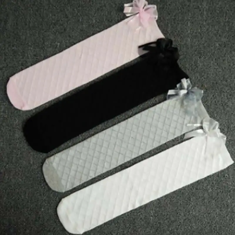 Хлопковые шелковые чулки с бантом сетчатые дышащие гетры в ромбовидную клетку