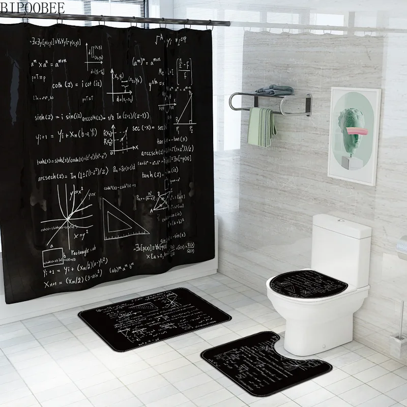 

Blackboard Math Formula Printing Bathroom Curtains Mathematical Knowledge Shower Curtain Bath Mats Toilet Cover Non-slip Carpet