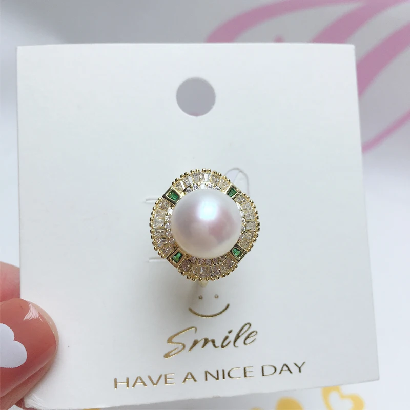 ЖБОРУИНИ Кольцо с круглой жемчужиной, инкрустированное бриллиантами и покрытое золотом 14К, изысканное, элегантное, с изумрудно-зеленым цирконом, натуральные украшения для женщин, подарок.