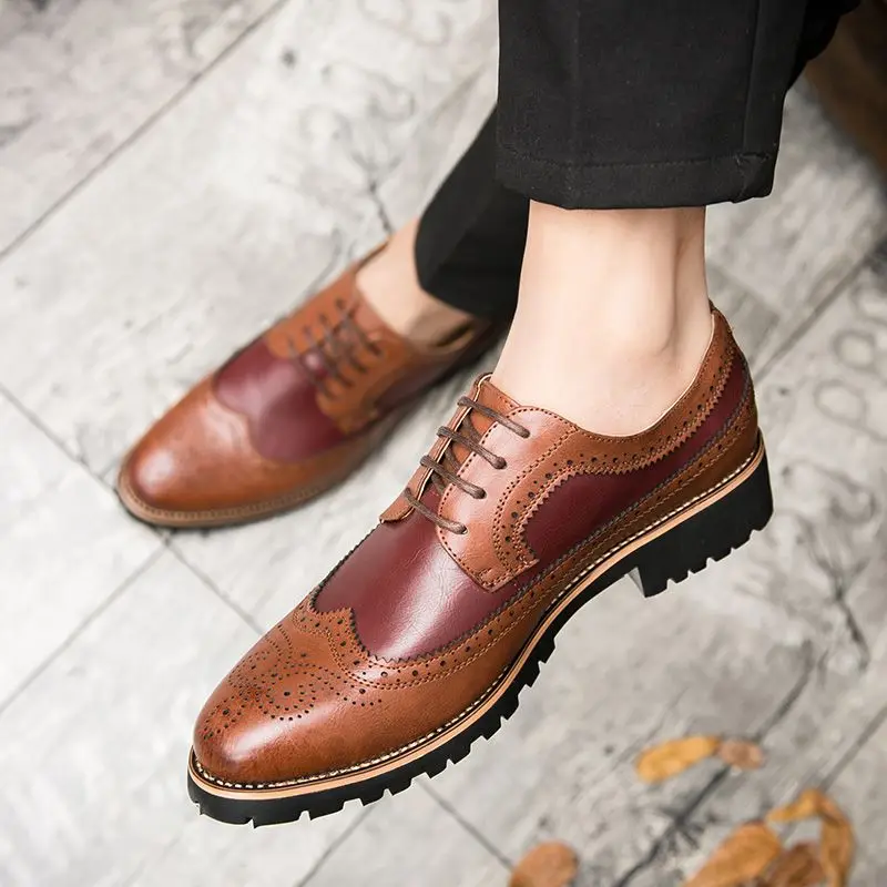 Броги мужские на шнуровке заостренный носок модная повседневная кожаная обувь в