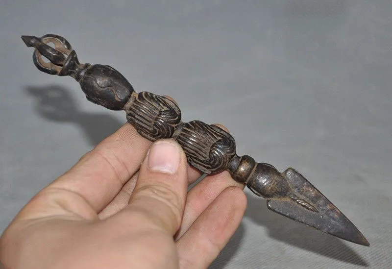 

wedding decoration Tibet Buddhism pure Bronze Skull Buddha head Vajra Phurpa Dagger equipment faqi