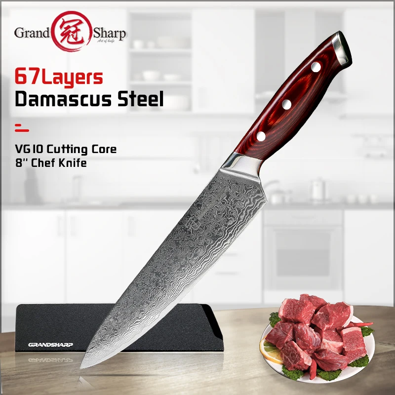 Grandsharp 67 слоев японский дамасский нож шеф-повара 8 дюймов VG-10 лезвие кухонный Pakka