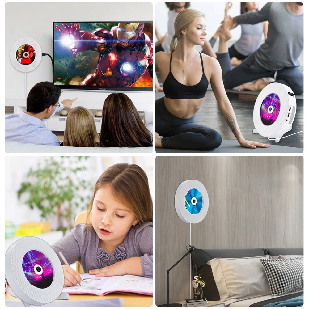 Qosea портативный настенный Bluetooth CD/DVD плеер USB светодиодный дисплей HiFi динамик аудио с пультом дистанционного управления FM радио встроенный