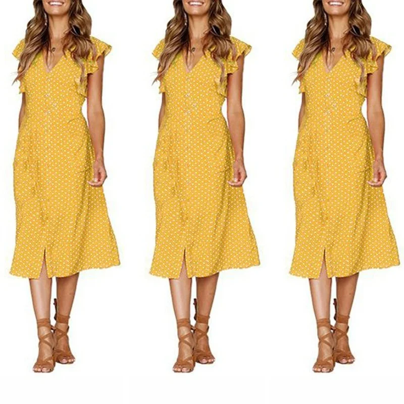 Boho волновой точки рубашка без рукавов платье летнее шифон пляжные платья женские