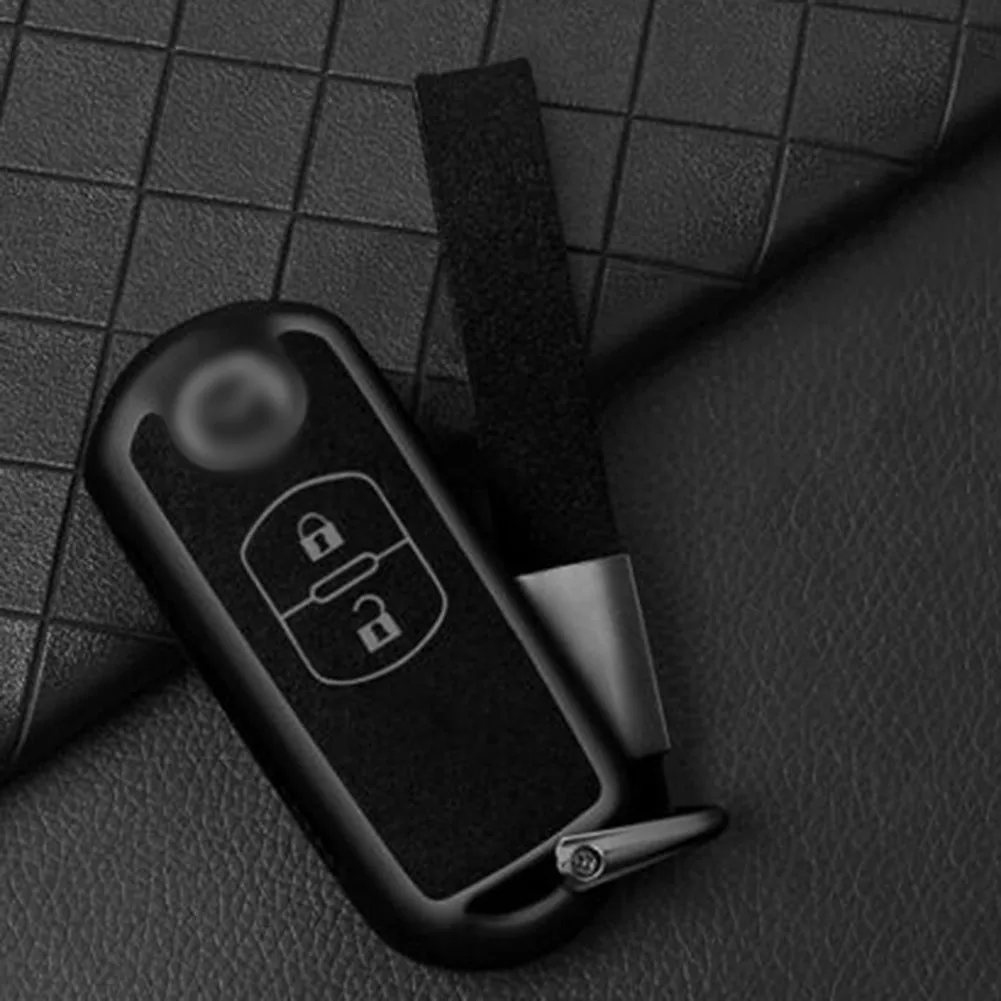 

1pc Black Suede Protective Cover Smart Car Key Case Protective Covers Decorative Shell For Mazda Key Protective Cover Keychain