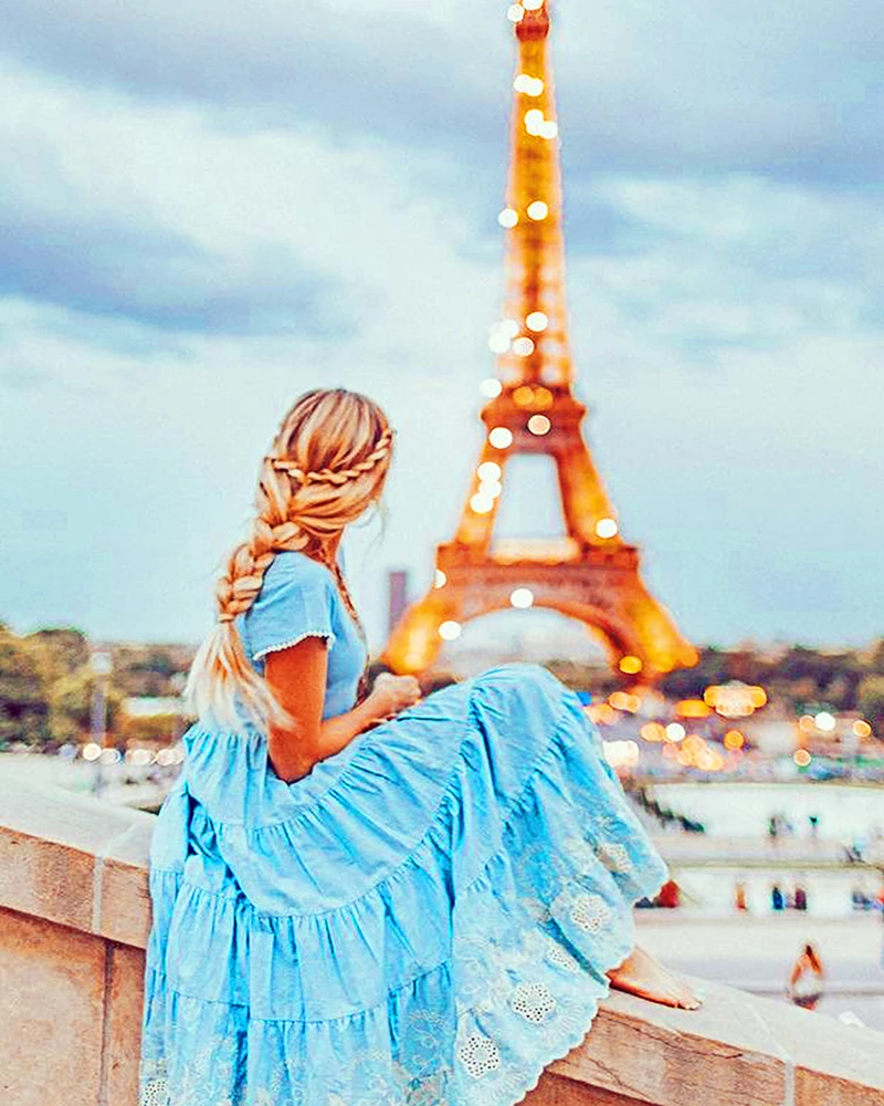 

"Girl in Blue Skirt" picture DIY digital painting by number painting Christmas birthday unique gift