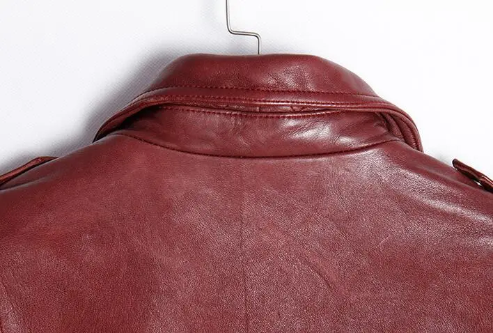 

Genuine Leather Mens Jackets and Coats with Belts Winter Motorcycle Sheepskin Solid Red Color 2021 Luxury Brand Windbreaker Top