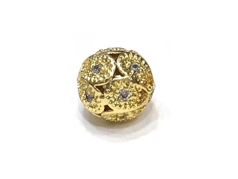 

10mm Brass Micro Pave CZ Zircon Round Ball Spacer Charm Finding Bead Accessories for Bracelet Necklace DIY Jewelry Design Making