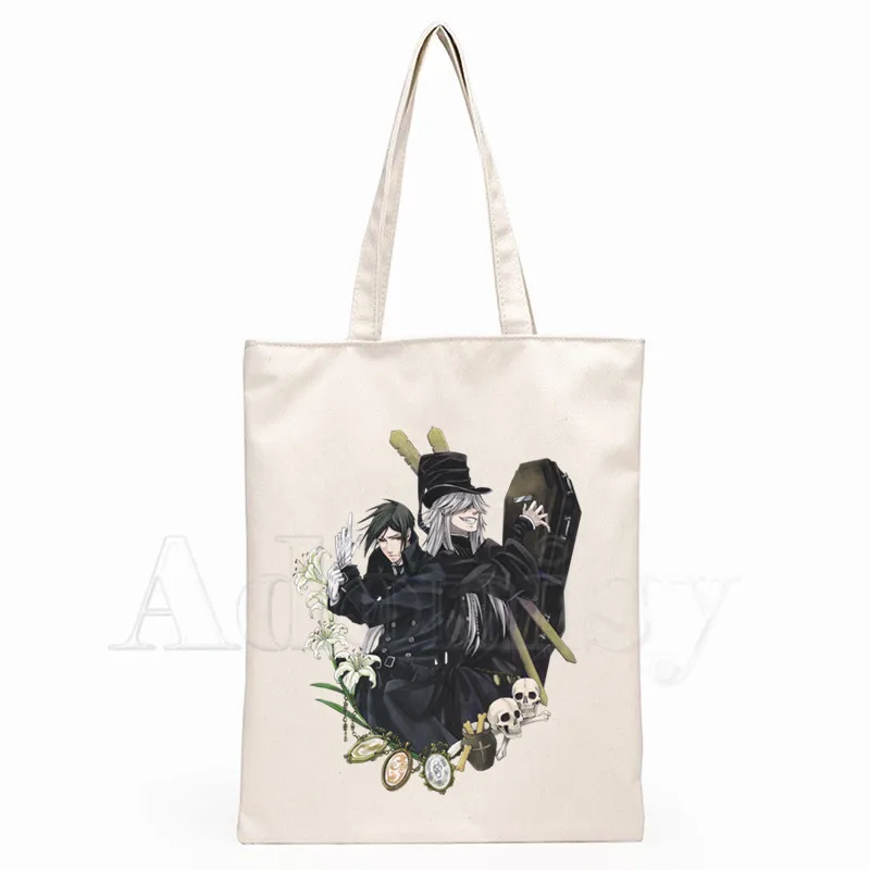 

Black Butler Anime Ciel Phantomhive Sebastian Michaelis Graphic Cartoon Printed Canvas Shoulder Eco Environmental Shopper Bag