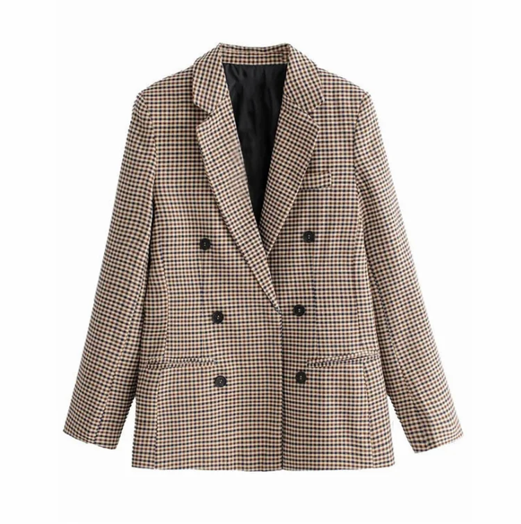 Женский блейзер Осенний двубортный приталенный Блейзер в клетку деловой пиджак