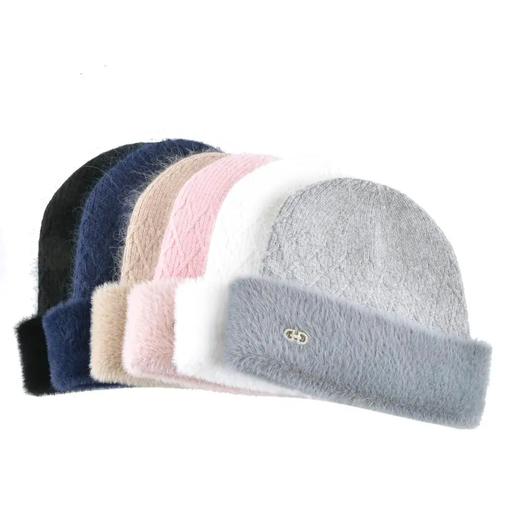 Вязаная Шерстяная Шапка Для Женщин Зима Теплая Шерсть Кролика шапки Дамы