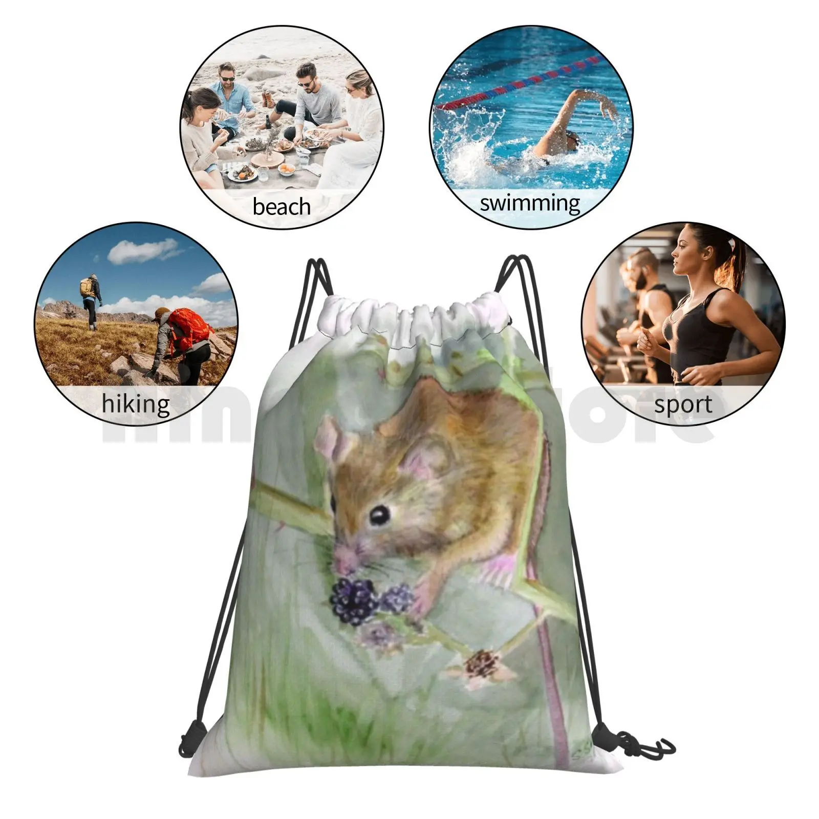 

Field Mouse " Backpack Drawstring Bags Gym Bag Waterproof Watercolour Animal Realism Nature