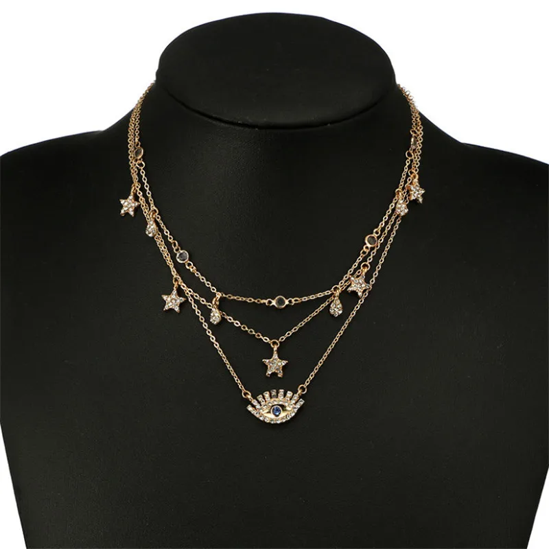 

Fashion Water Drop Five-pointed Star Personalized Eyes Multi-layer Necklace