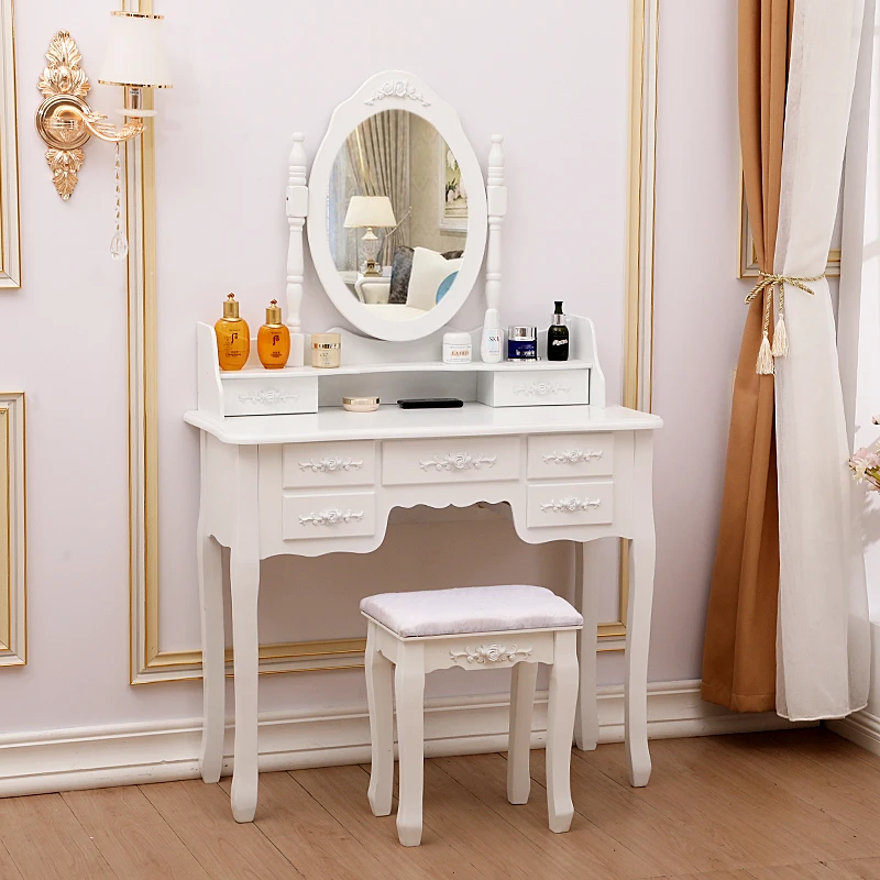

European Style Dresser Modern Simple Internet Celebrity Makeup Table Multi-Functional Bedroom Mini Dresser vanity Mirror Stool
